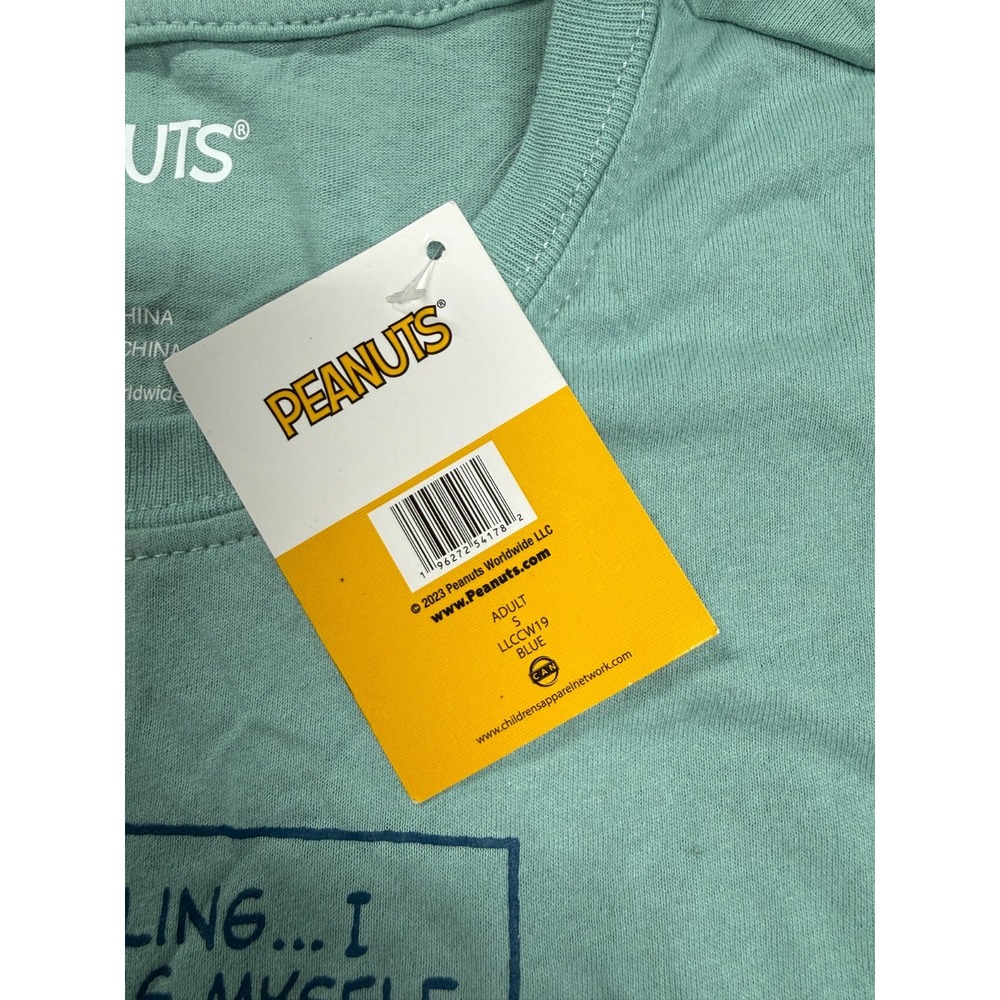 Peanuts Lucy Linus Graphic T Shirt Womens Small Green NWT “I Wasn’t Yelling” - Picture 4 of 8